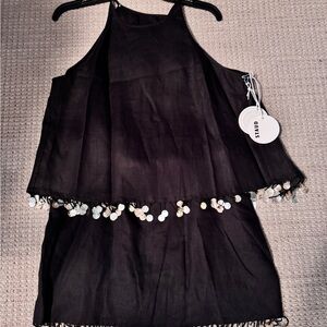 STAUD Black Halter Tank Top and Skirt with Sequin Hem